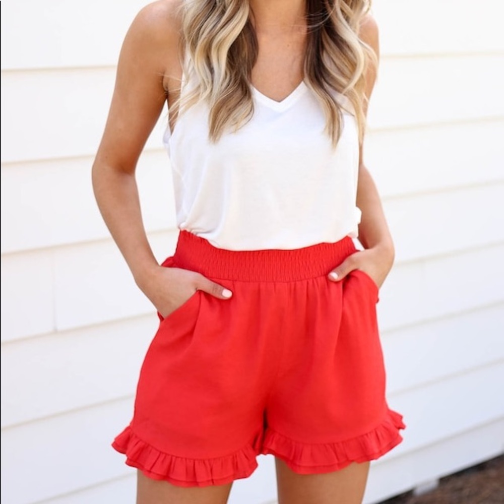 Smocked Red Ruffle Shorts